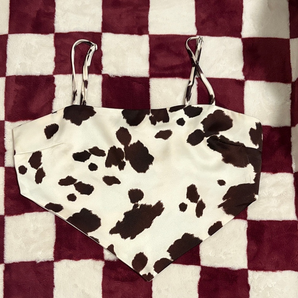 Forever 21 Brown and White Cow Print Crop Top